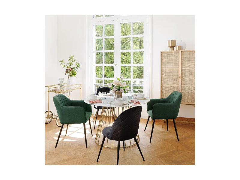 Chaise Fauteuil de table avec accoudoirs Beige et pieds en métal