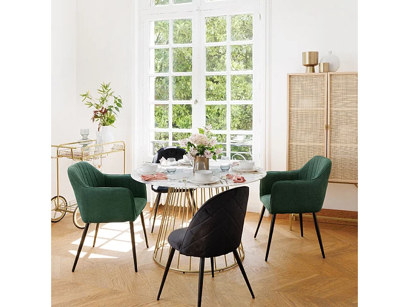 Chaise Fauteuil de table avec accoudoirs Beige et pieds en métal