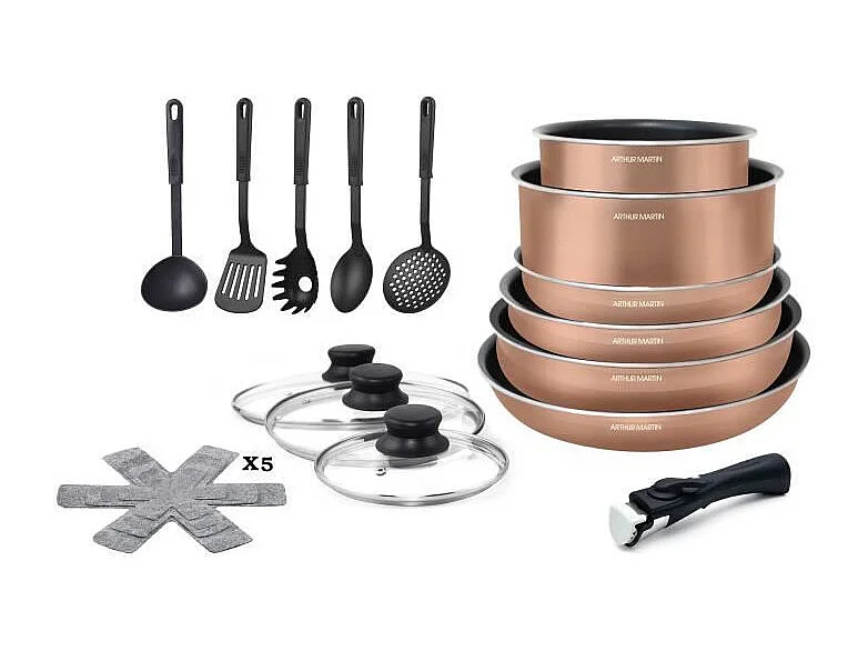 Batterie de cuisine 20 pieces Arthur Martin - aluminium - poignée amovible - tous feux dont induction