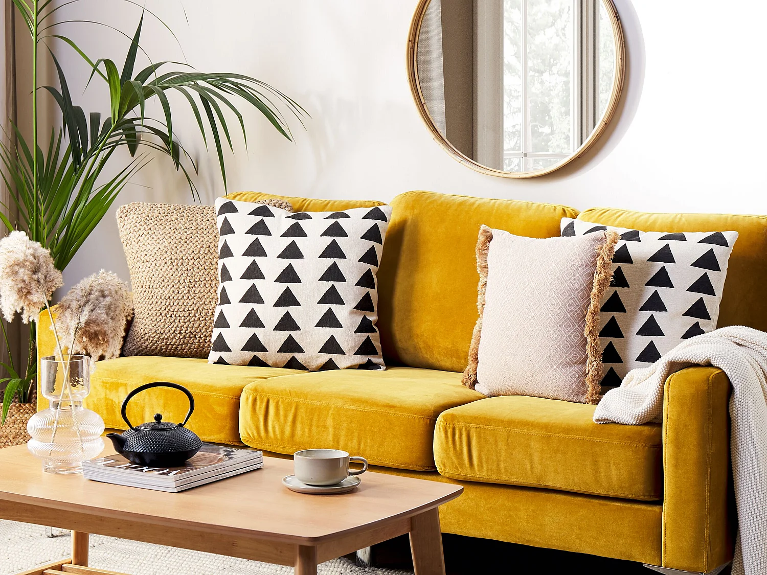 Conjunto de 2 cojines decorativos CERCIS Algodón 45 x 45 cm Beige Patrón geométrico