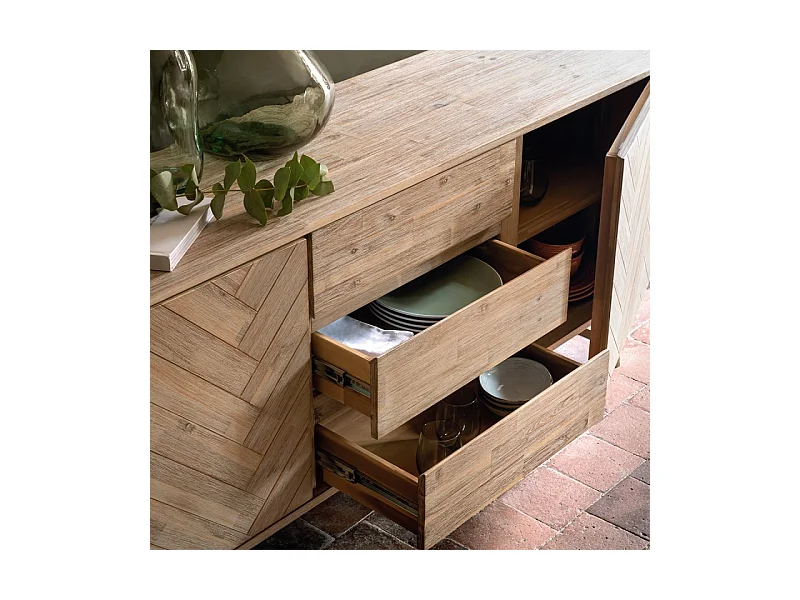 Buffet 2 Portes & 3 Tiroirs "Aeris" 180cm Beige