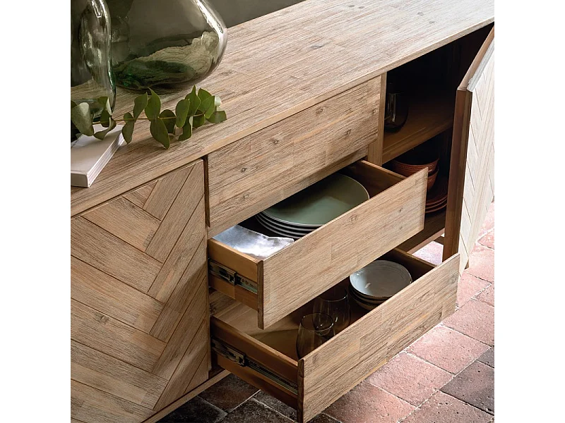 Buffet 2 Portes & 3 Tiroirs "Aeris" 180cm Beige