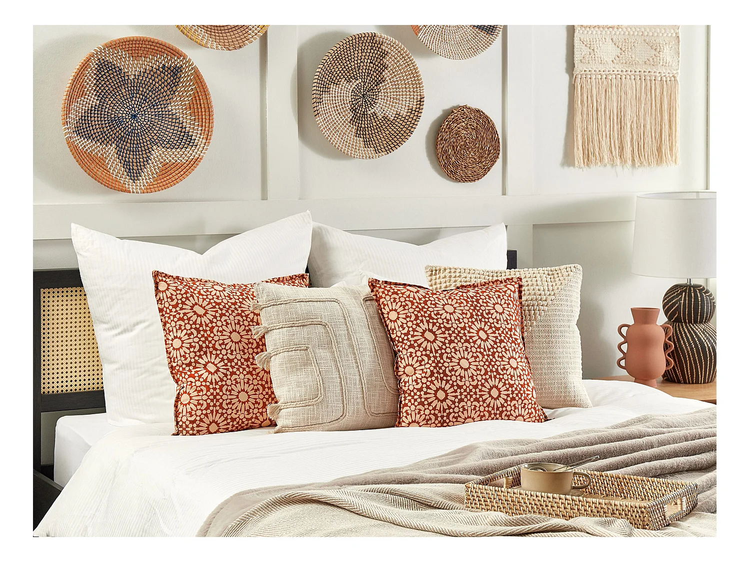 Lot de 2 coussins décoratifs CEIBA Coton 45 x 45 cm Rouge Motif géométrique