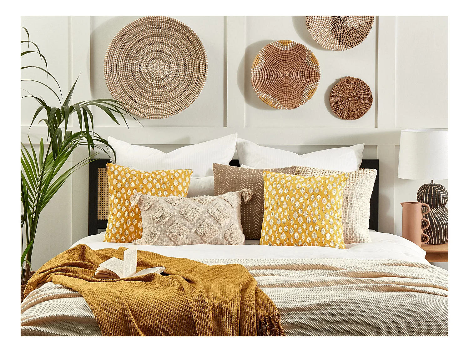 Lot de 2 coussins décoratifs GINNALA Coton 45 x 45 cm Jaune Motif de plante