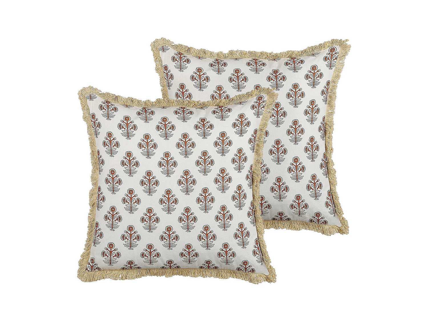 Dekokissen 2er Set mit Füllung Blumen Fransen weiß Baumwolle 45 x 45 cm Omorika