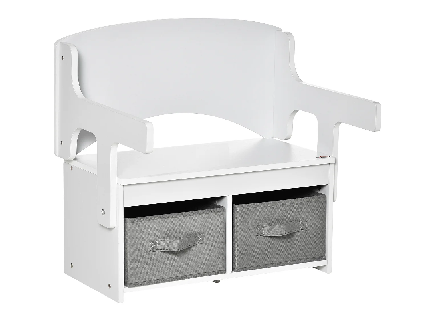 Banc bureau tiroirs 3 en 1 pour enfant - accoudoirs dossier relevable - MDF non tissé blanc gris