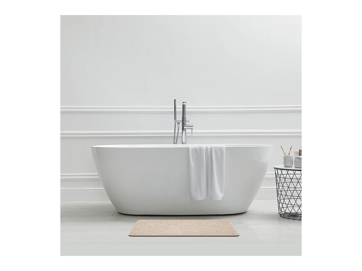 Tapis de bain uni en polyester ecru avec fils dorés 50x80cm