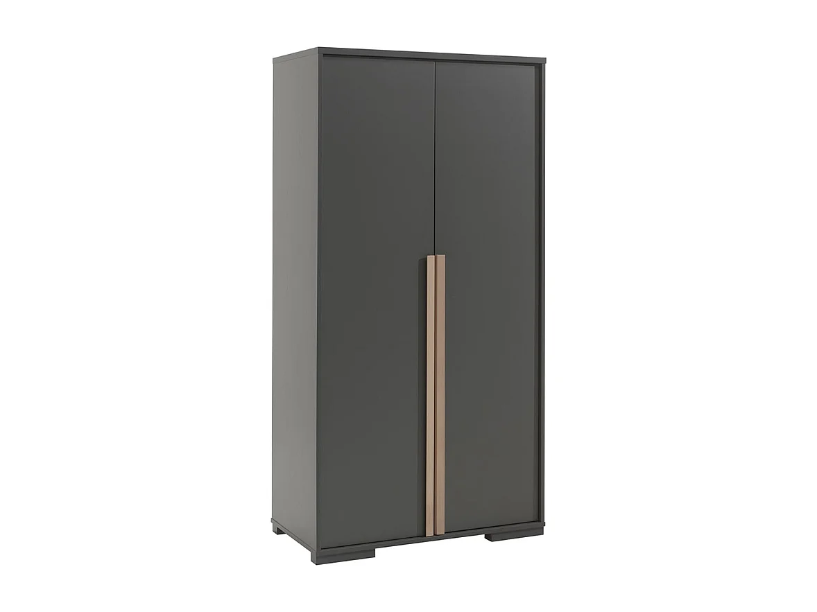 NASH DARK - Lit 90x200cm + Chevet + Armoire 2P + Bureau + Caisson