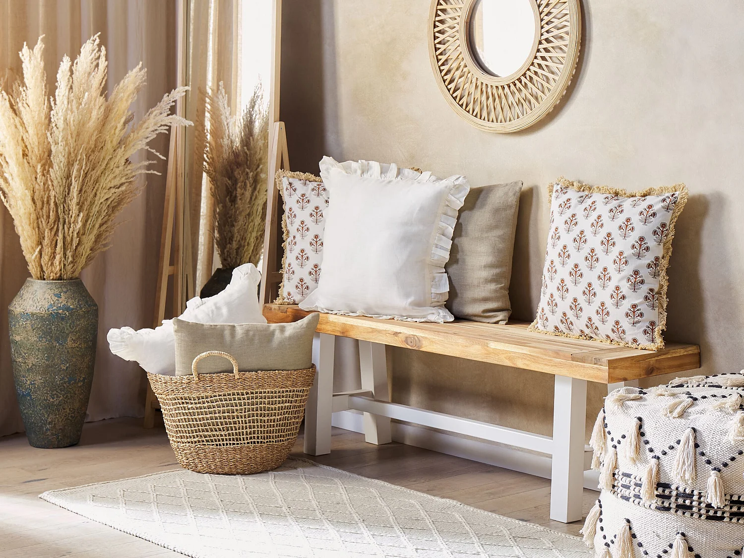 Cuscino decorativo OMORIKA Cotone 45 x 45 cm Bianco Trama floreale