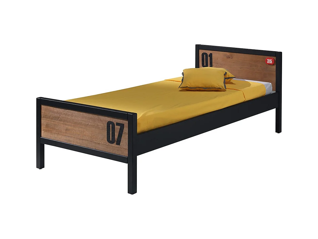 TCHAD - Pack Lit 90x200cm + Chevet en Pin Massif