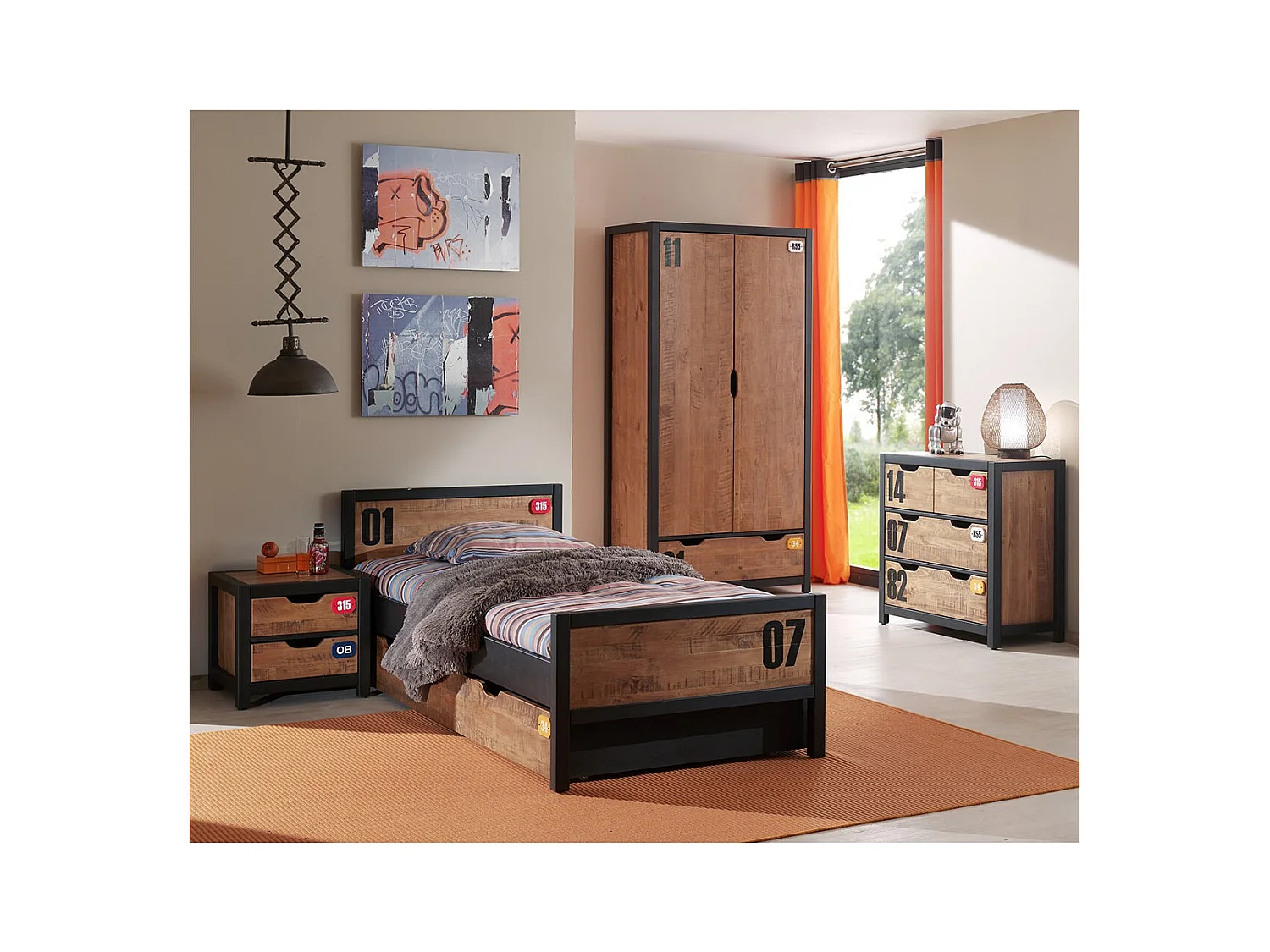 TCHAD - Chambre Complète 90x200cm + Armoire 2 Portes