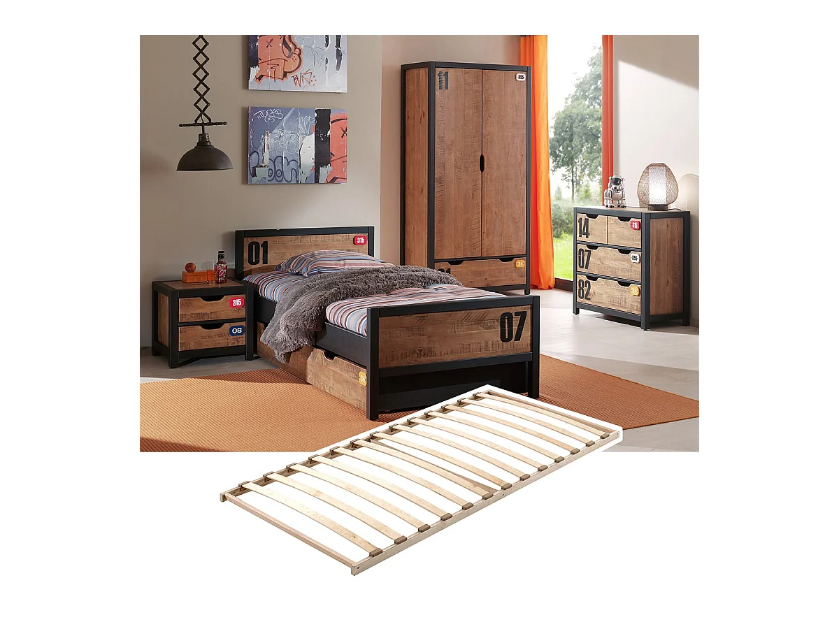 TCHAD - Chambre Complète 90x200cm et Sommier + Armoire 2P