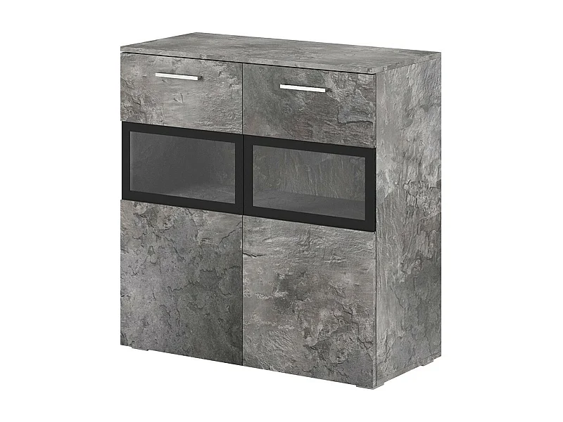 Buffet CONOR mit 2 Glastüren und LED - Schieferoptik - 91 x 92 x 39 cm