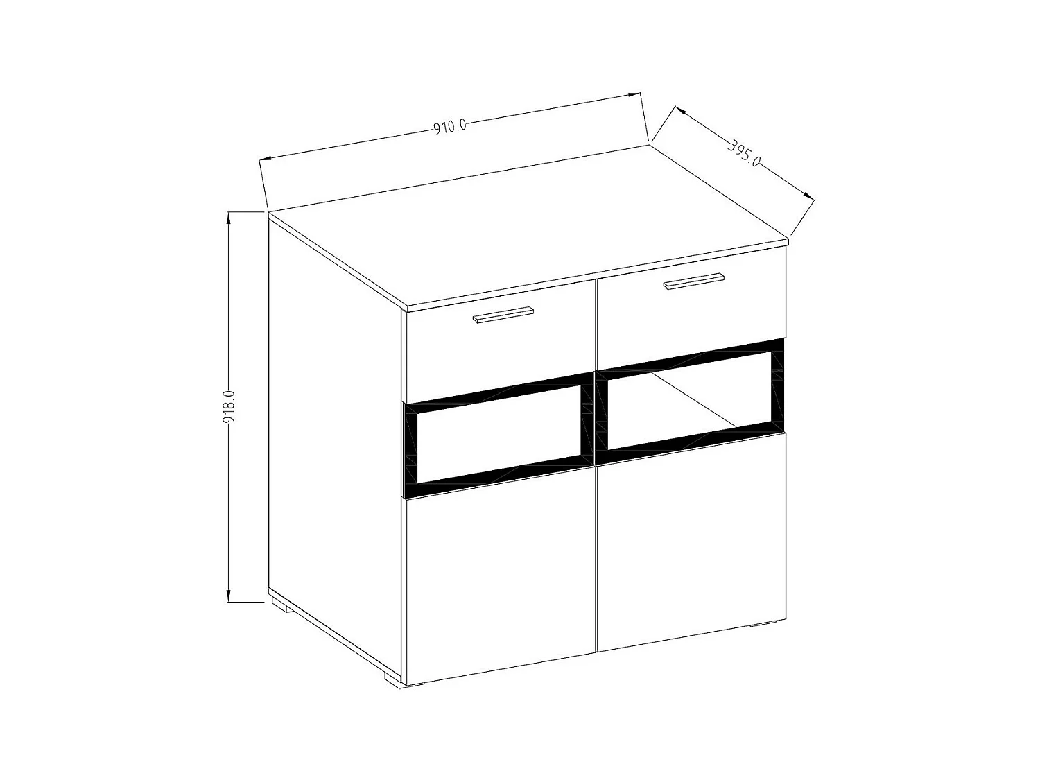 Buffet de 90cm para sala de estar com 2 portas de vidro e LED integrado, cor efeito ardósia, coleção CONNOR.