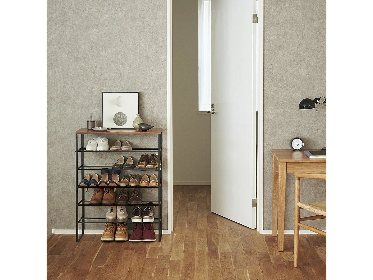 Etagère à Chaussures 5 Niveaux Bois et Métal Noir Tower - L66 cm