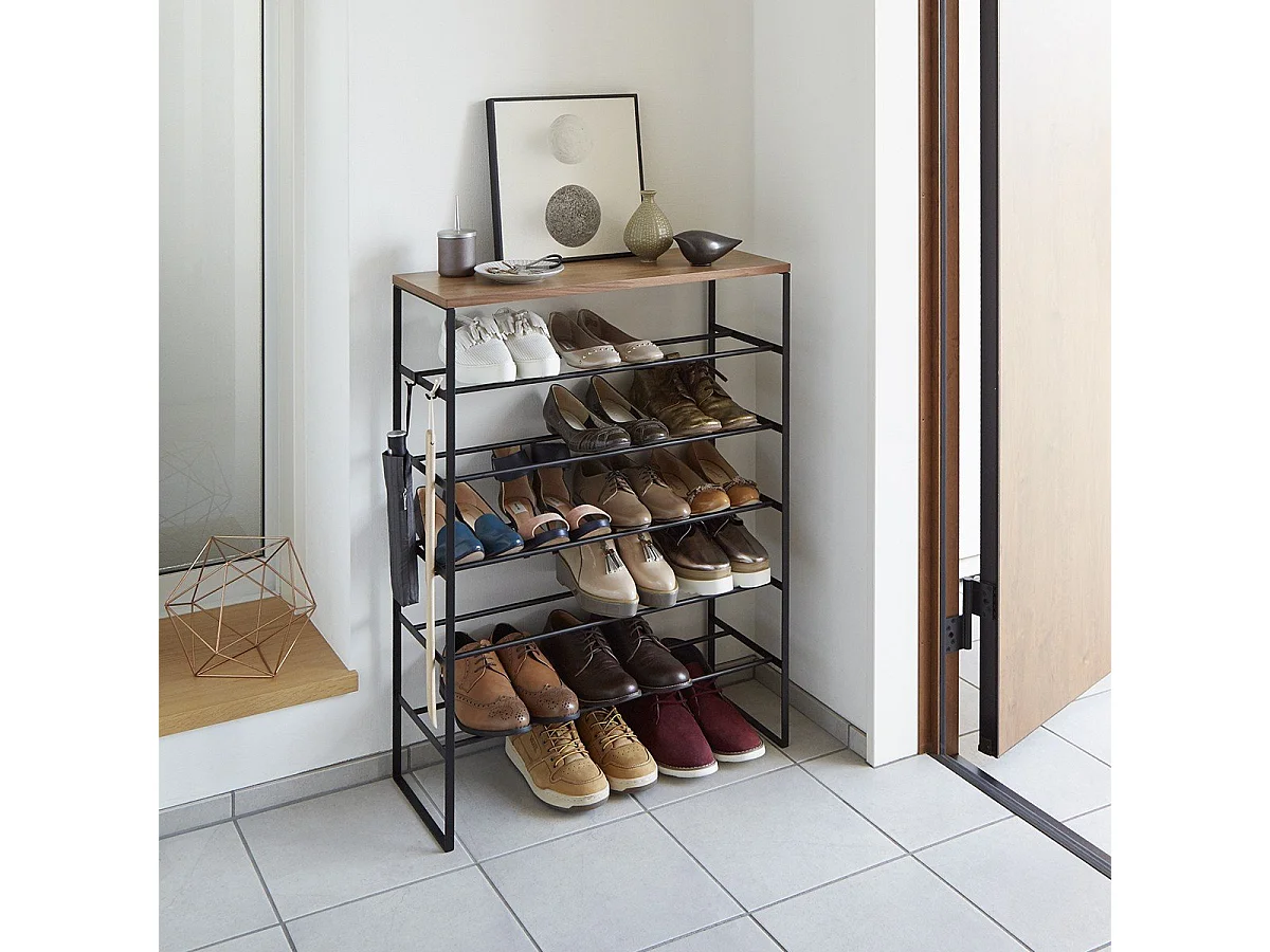 Etagère à Chaussures 5 Niveaux Bois et Métal Noir Tower - L66 cm