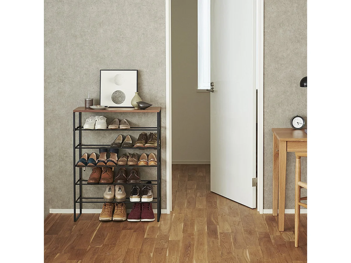 Etagère à Chaussures 5 Niveaux Bois et Métal Noir Tower - L66 cm