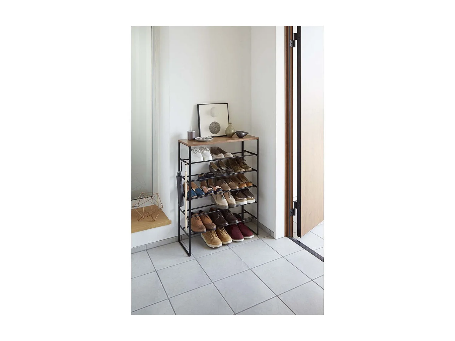 Etagère à Chaussures 5 Niveaux Bois et Métal Noir Tower - L66 cm