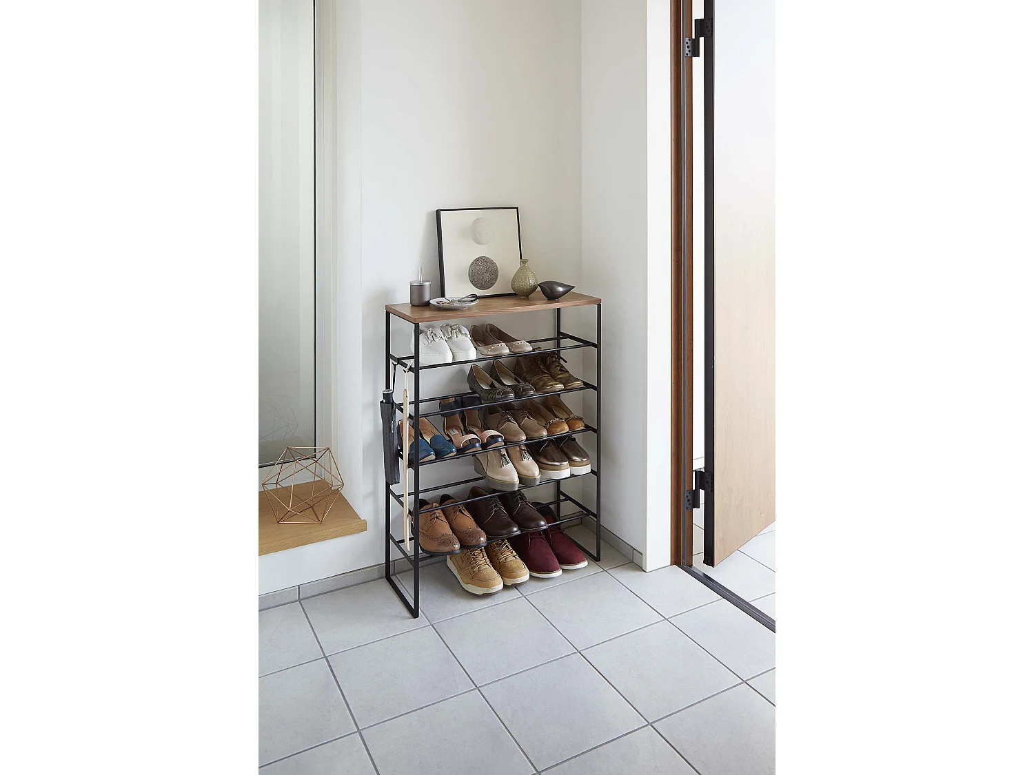 Estante para zapatos con 5 niveles, madera y metal negro Torre - L66 cm