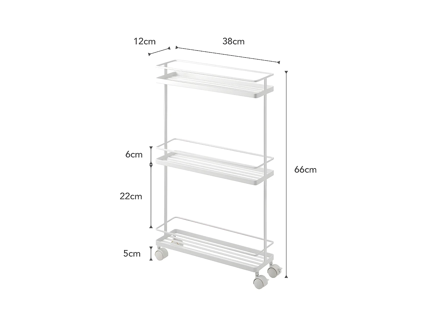 Dienstwagen van wit staal op wielen - L38 cm