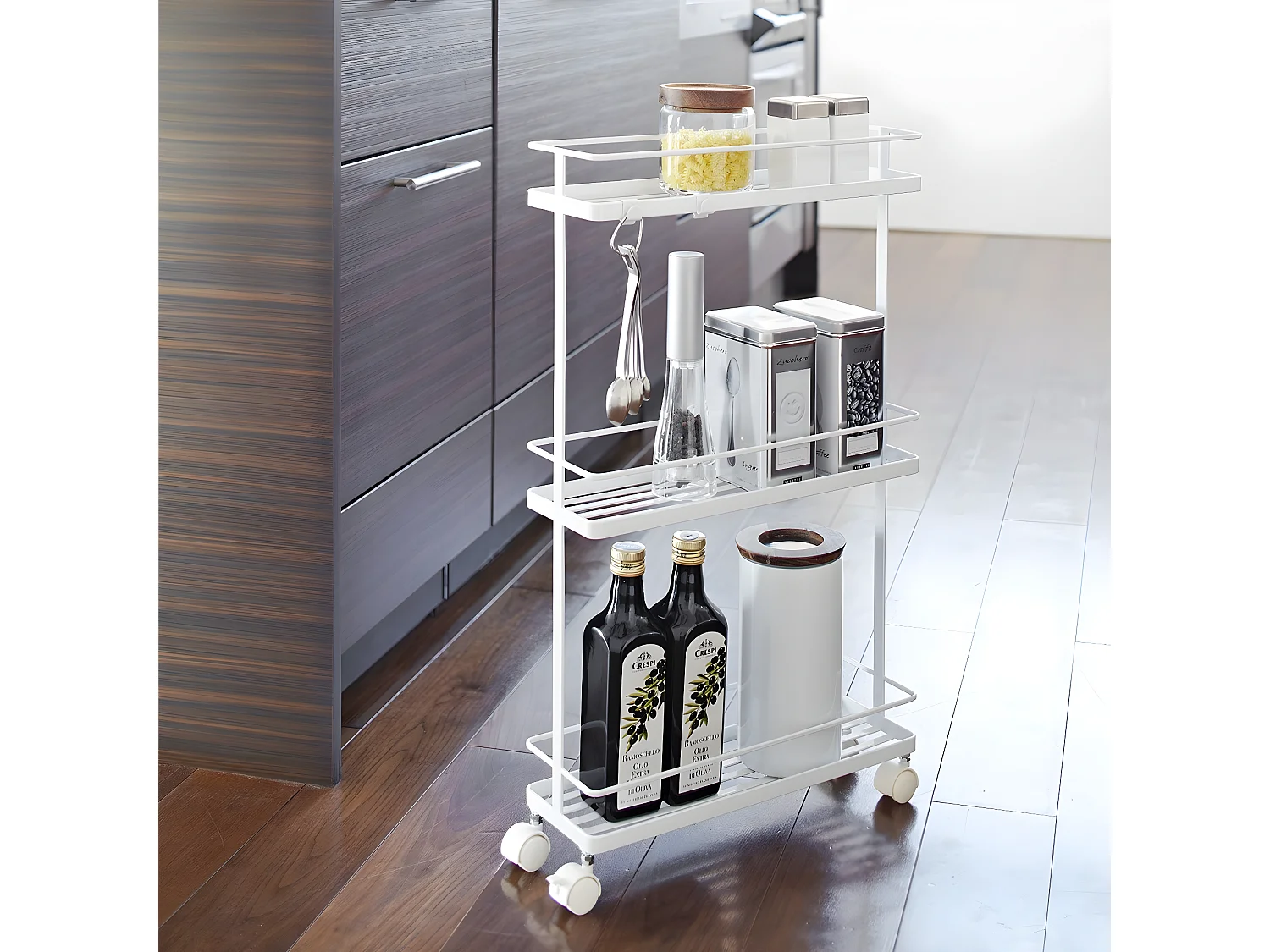 Desserte à roulettes en acier blanche - L38 cm