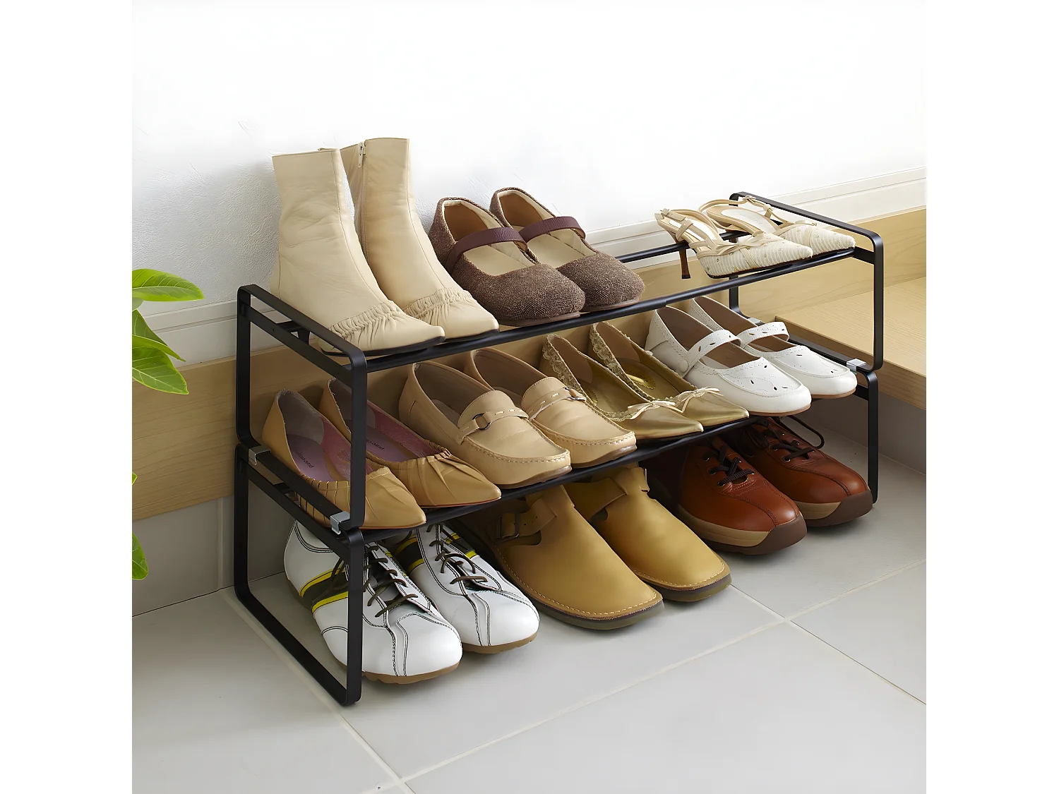 Scaffale per scarpe nero espandibile 3 livelli - L41 cm