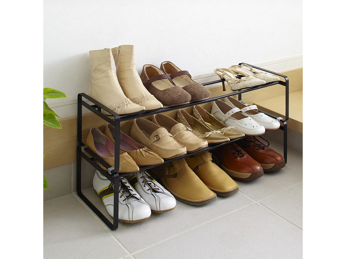 Black extendable shoe rack, 1 tier - L41 cm