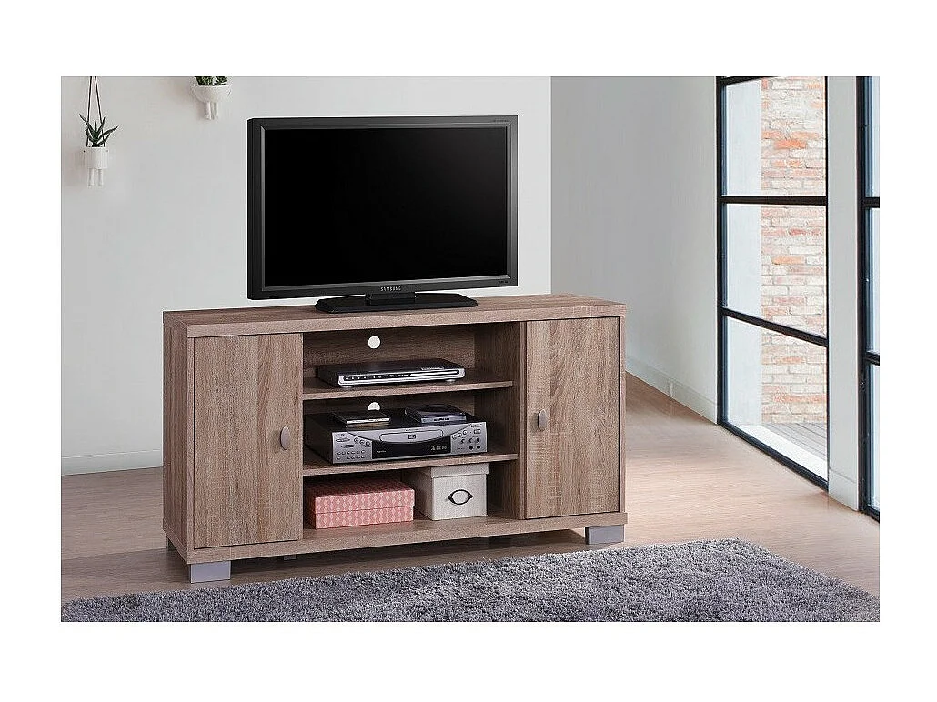 Meuble TV BELEK 120 cm à 2 portes et 3 niches coloris Sonoma.
