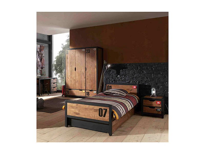 TCHAD - Chambre 90x200cm + Armoire 3 Portes + Bureau