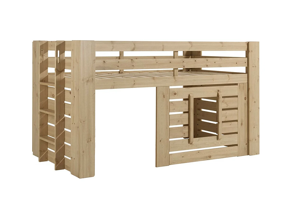NANA - Lit Surélevé Cabane 90x200cm en Pin Massif