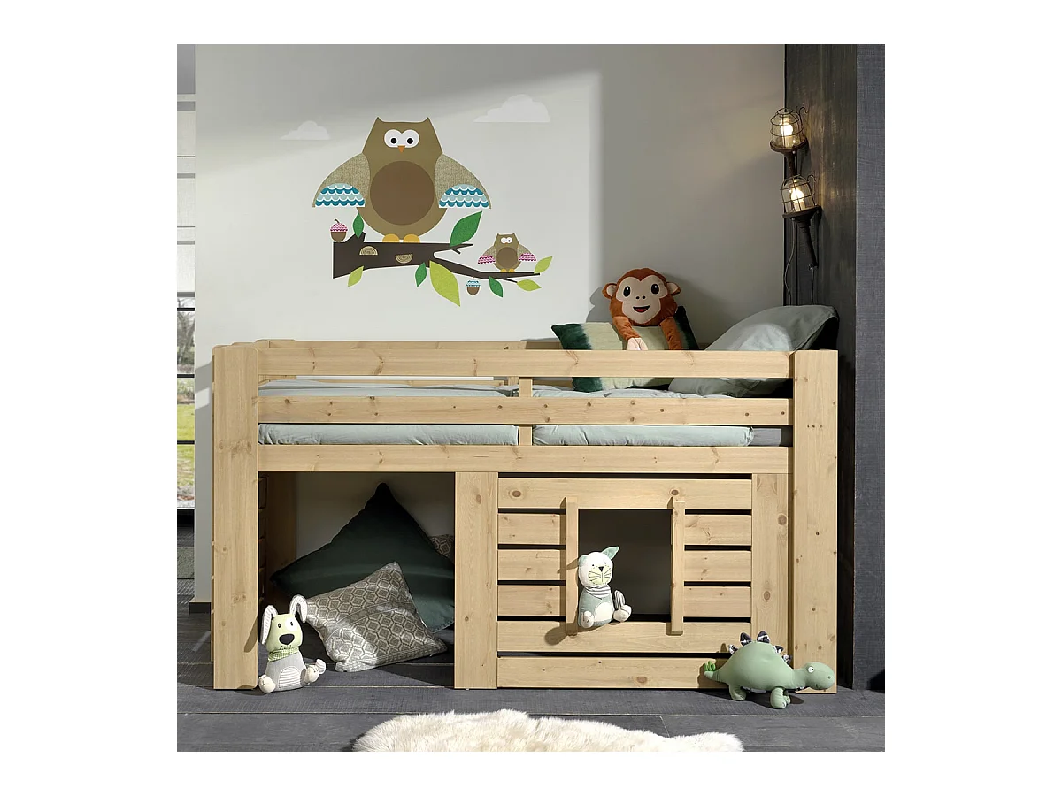 NANA - Lit Surélevé Cabane 90x200cm en Pin Massif