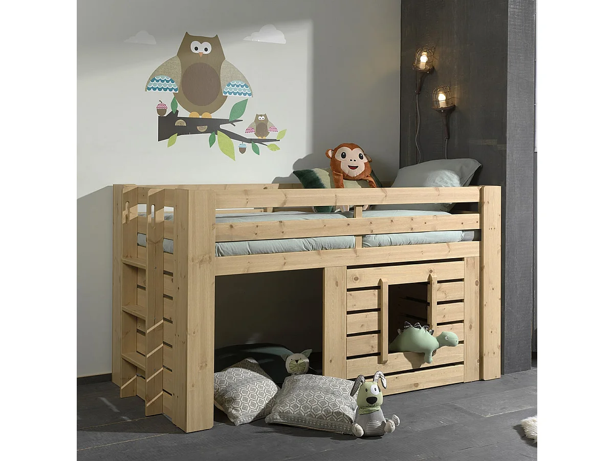 NANA - Lit Surélevé Cabane 90x200cm en Pin Massif