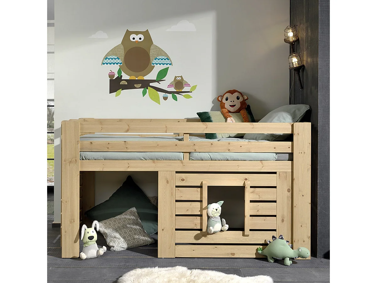 NANA - Lit Surélevé Cabane 90x200cm en Pin Massif