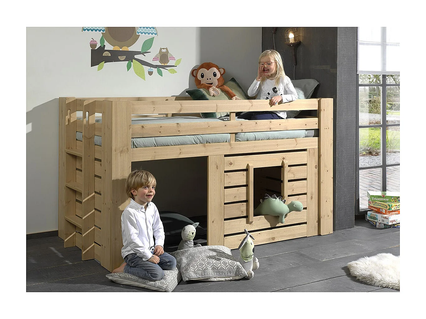 NANA - Lit Surélevé Cabane 90x200cm en Pin Massif