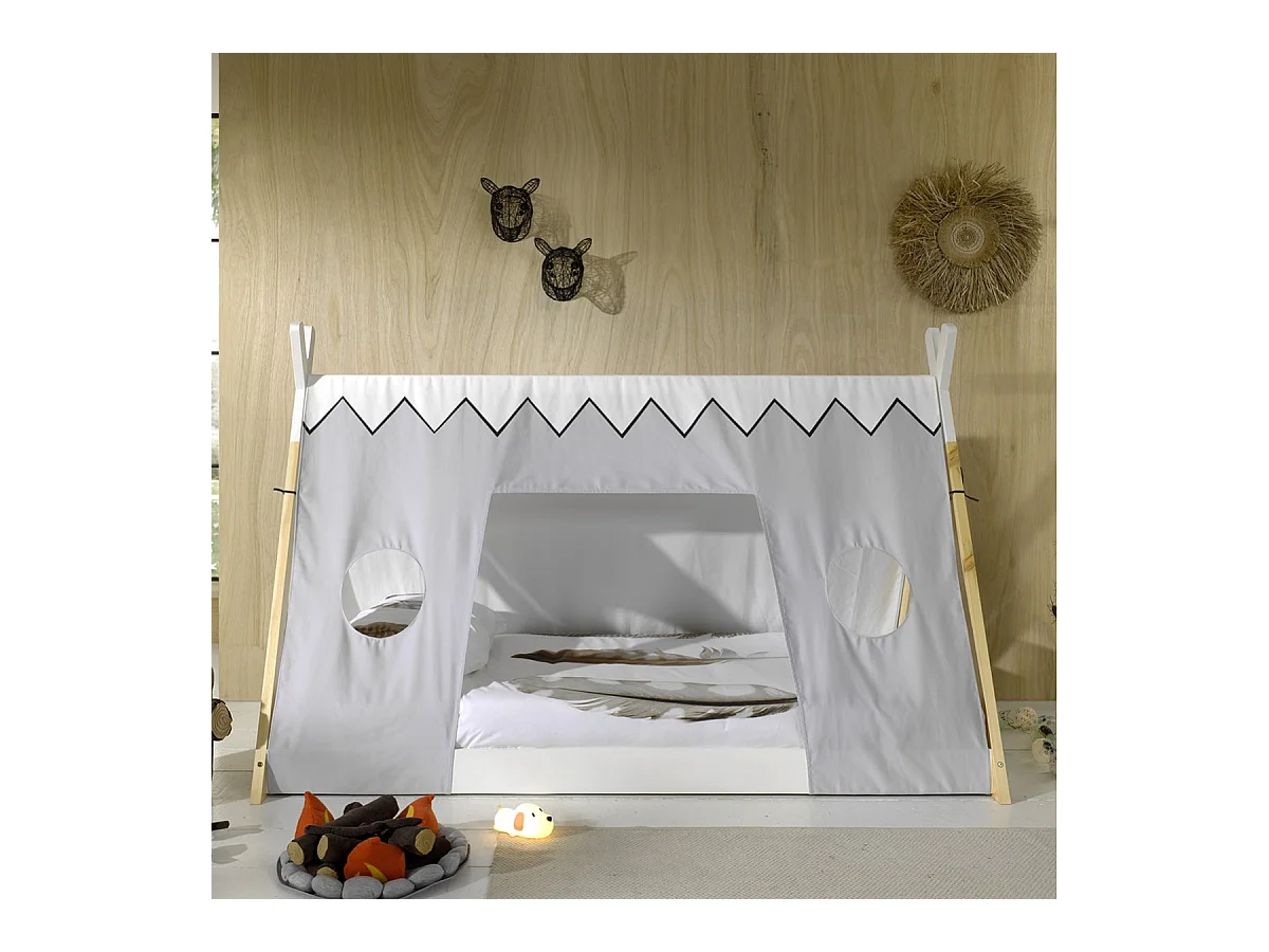 FLITT - Lit au Sol 90x200cm Forme Tipi avec Toile