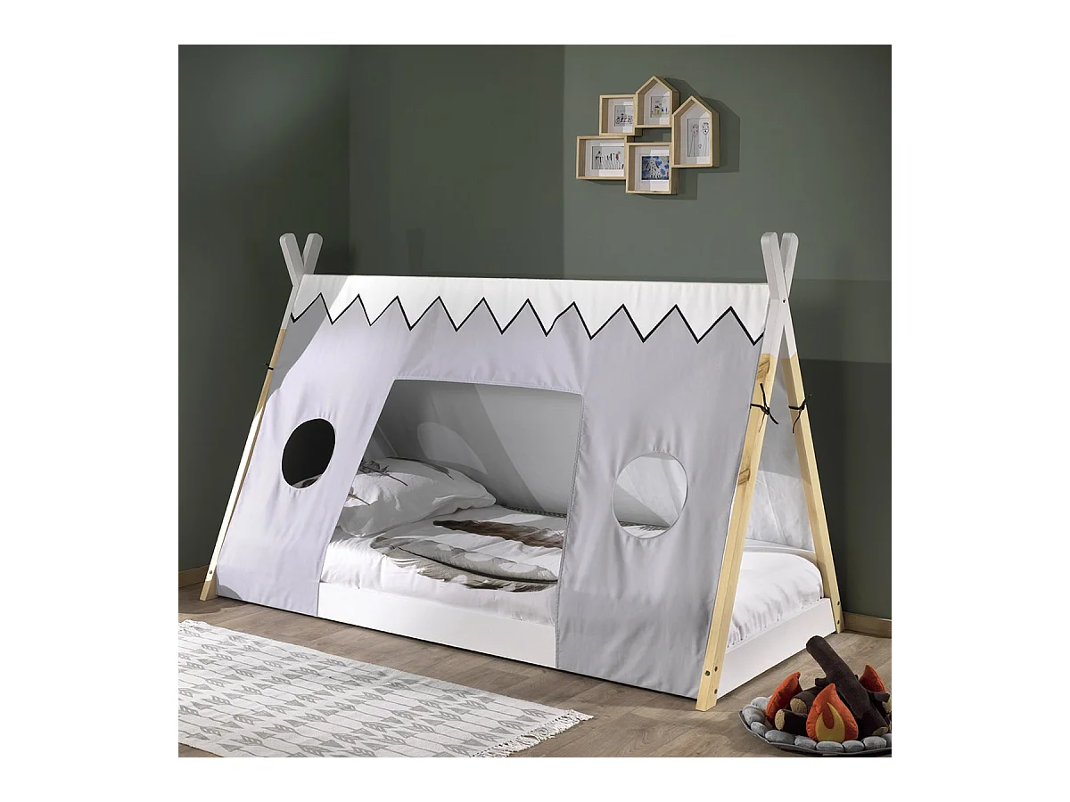 FLITT - Lit au Sol 90x200cm Forme Tipi avec Toile