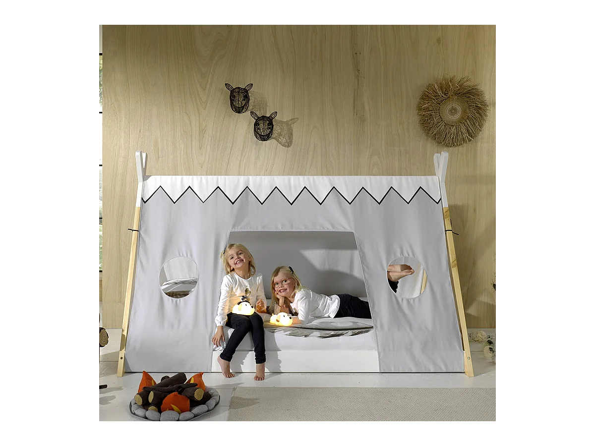 FLITT - Lit au Sol 90x200cm Forme Tipi avec Toile