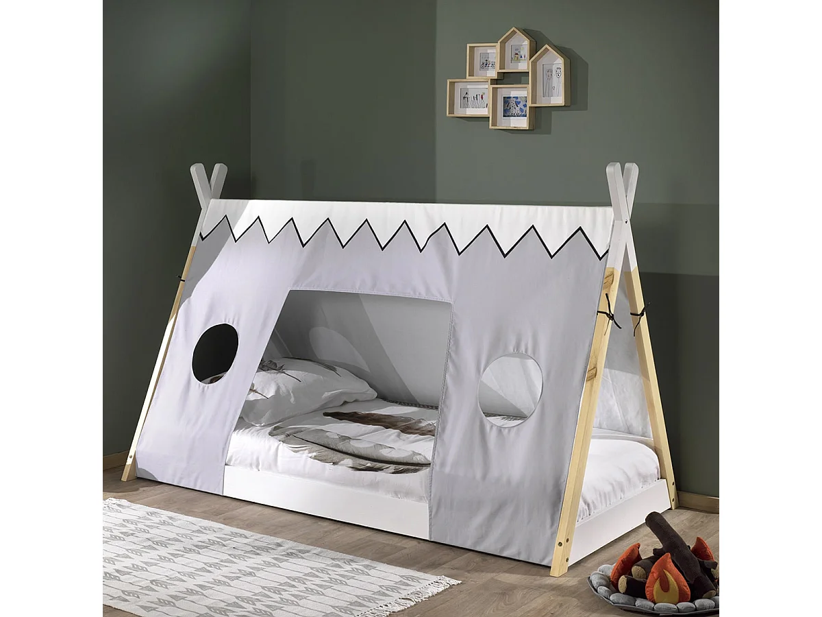 FLITT - Lit au Sol 90x200cm Forme Tipi avec Toile