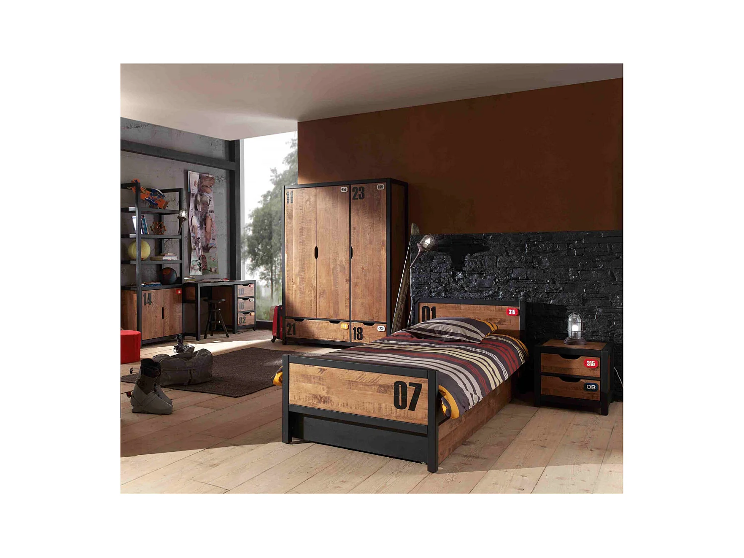 TCHAD - Chambre 90x200cm + Armoire 3P + Pack Bureau