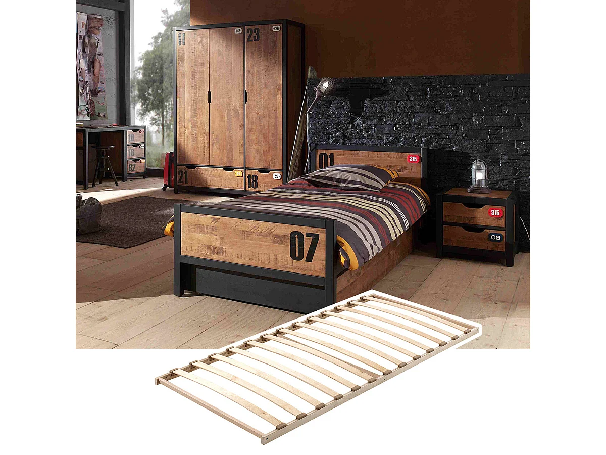 TCHAD - Chambre 90x200cm avec Sommier + Armoire 3 Portes