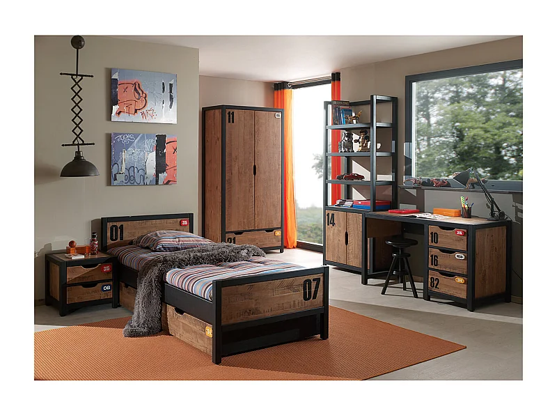 TCHAD - Chambre 90x200cm + Armoire 2P + Pack Bureau