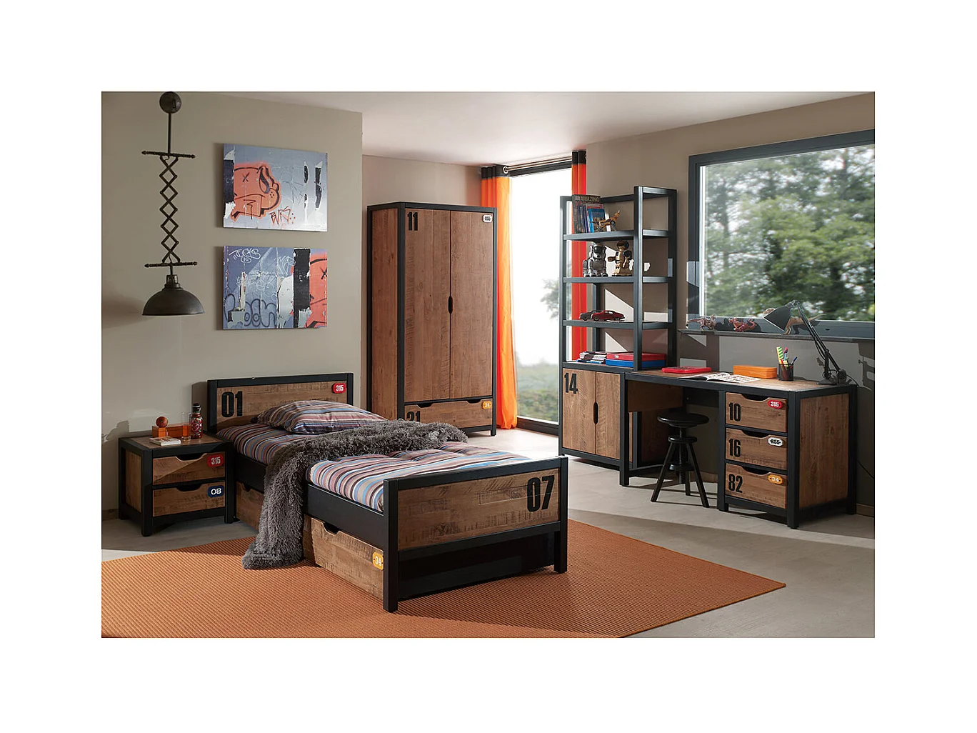 TCHAD - Chambre 90x200cm + Armoire 2P + Pack Bureau