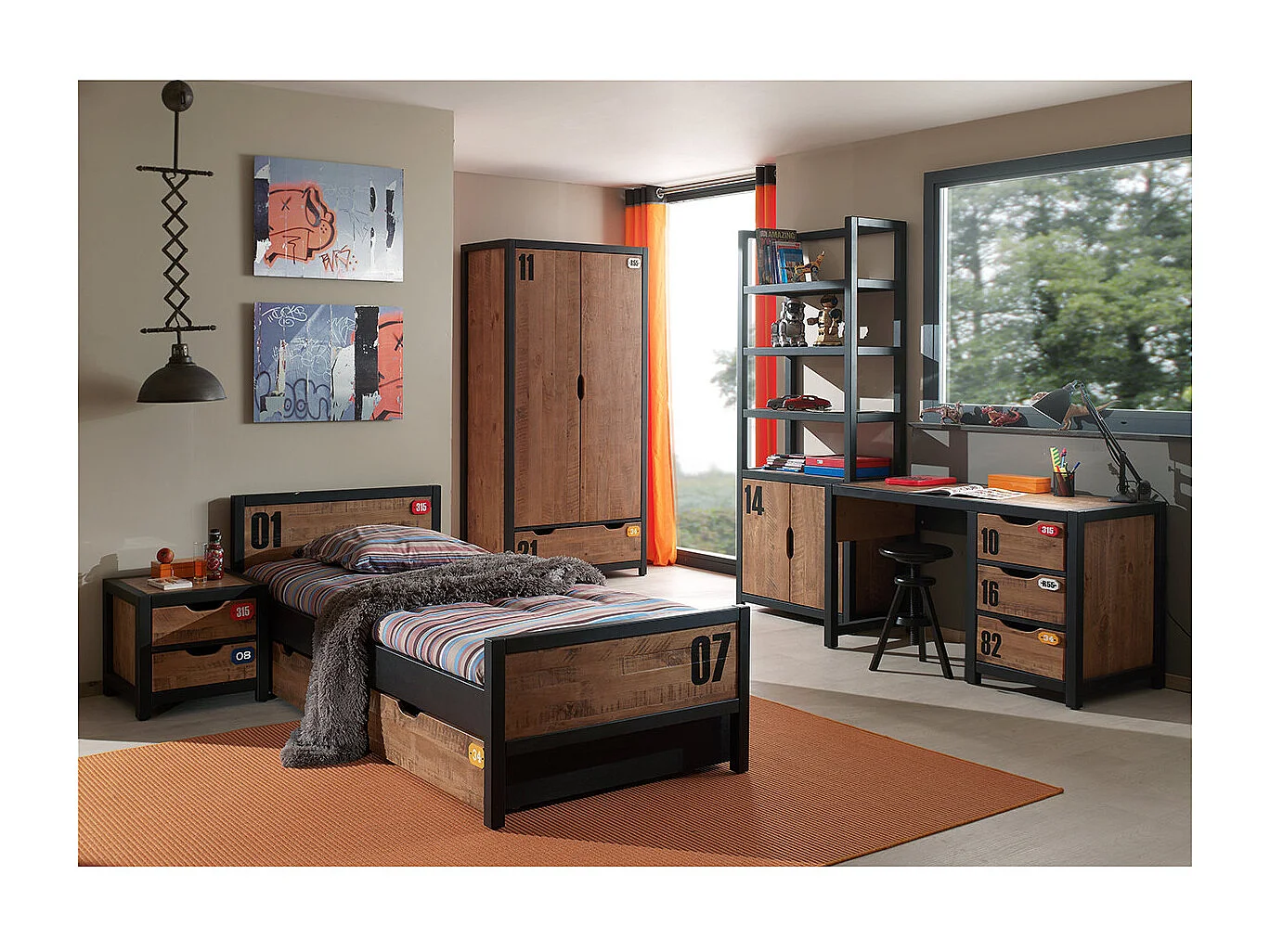 TCHAD - Chambre 90x200cm + Armoire 2P + Pack Bureau