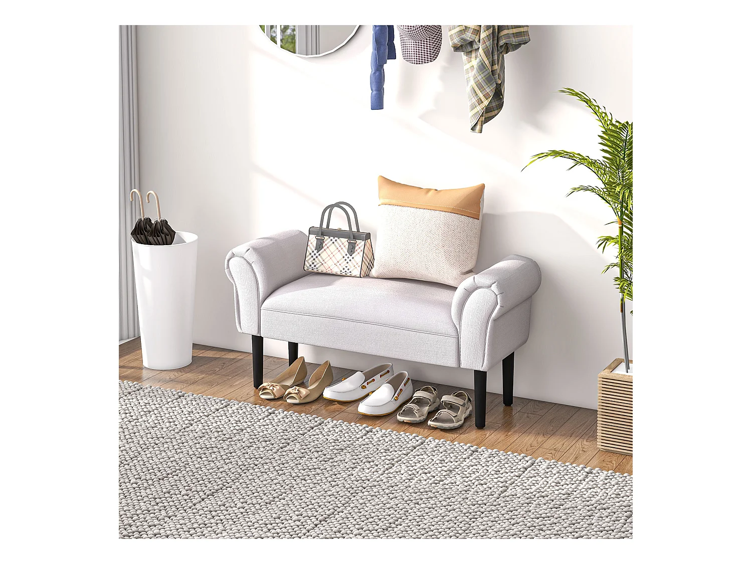 Banc banquette design contemporain accoudoirs courbés grand confort 102L x 31l x 51H cm gris clair