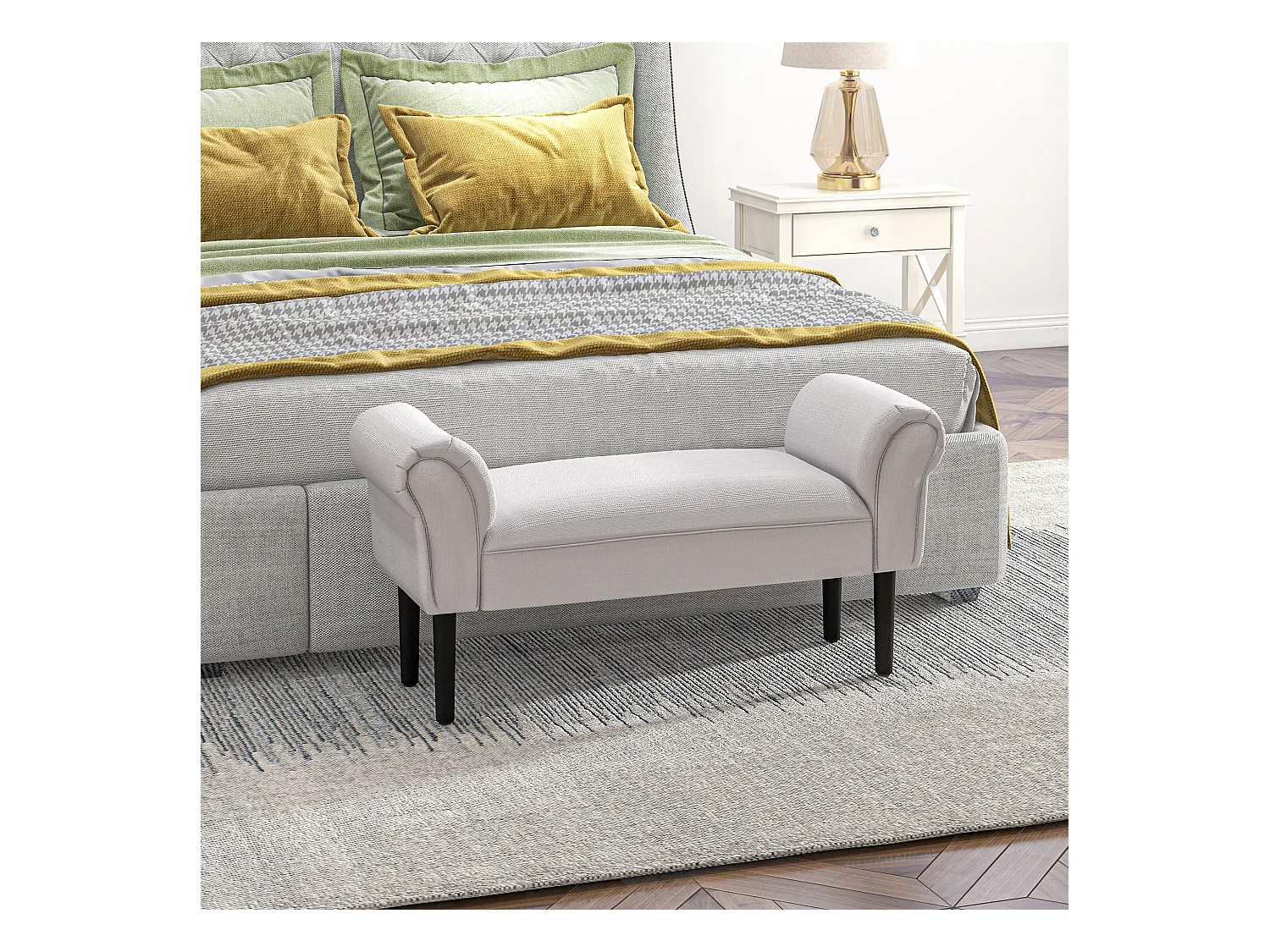 Banc banquette design contemporain accoudoirs courbés grand confort 102L x 31l x 51H cm gris clair