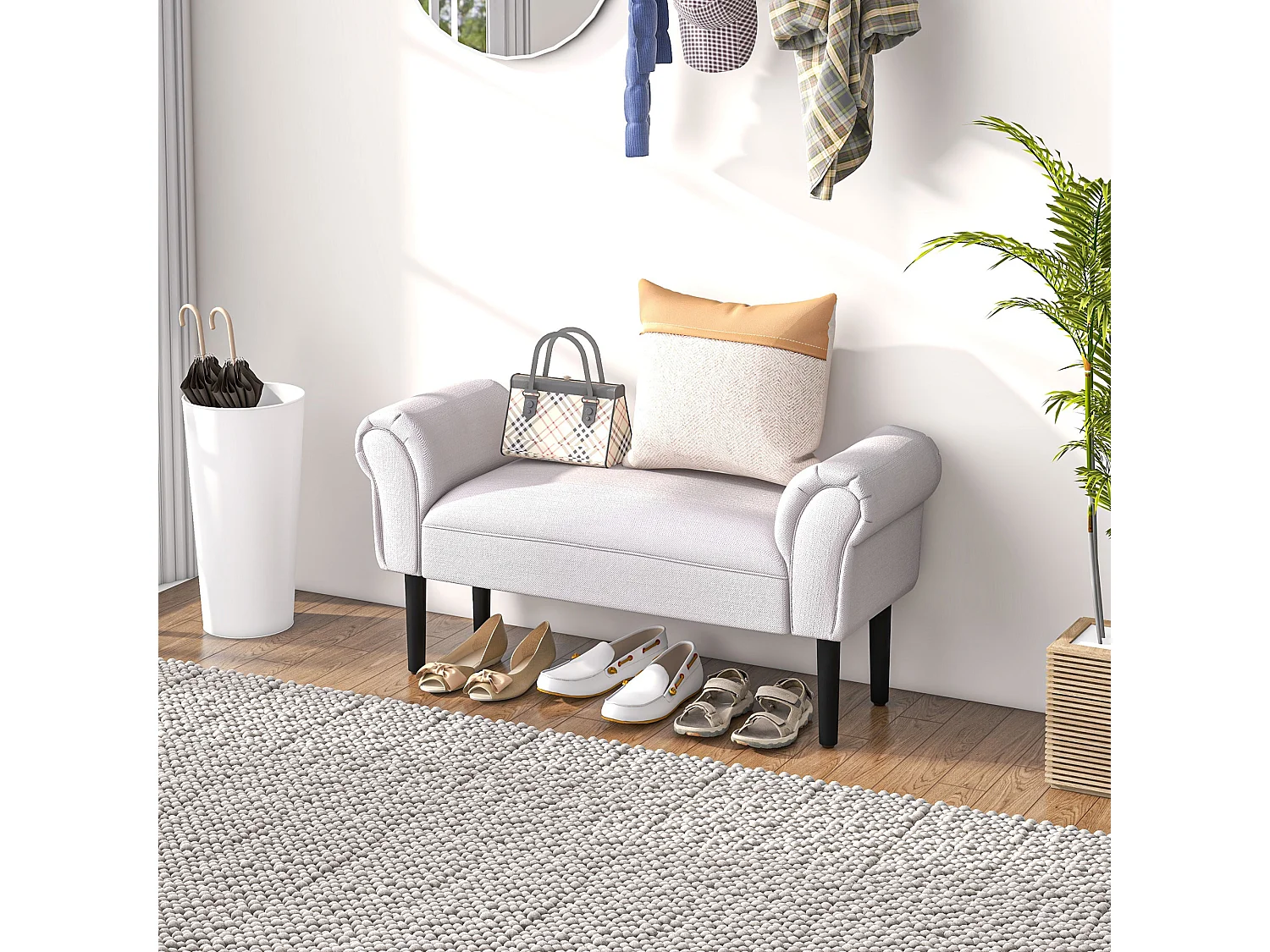 Banc banquette design contemporain accoudoirs courbés grand confort 102L x 31l x 51H cm gris clair