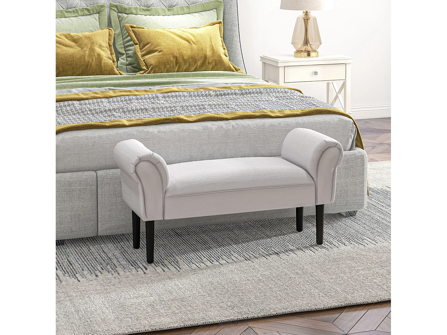 Banc banquette design contemporain accoudoirs courbés grand confort 102L x 31l x 51H cm gris clair