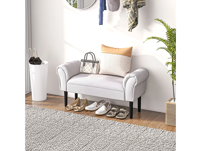 Banc banquette design contemporain accoudoirs courbés grand confort 102L x 31l x 51H cm gris clair