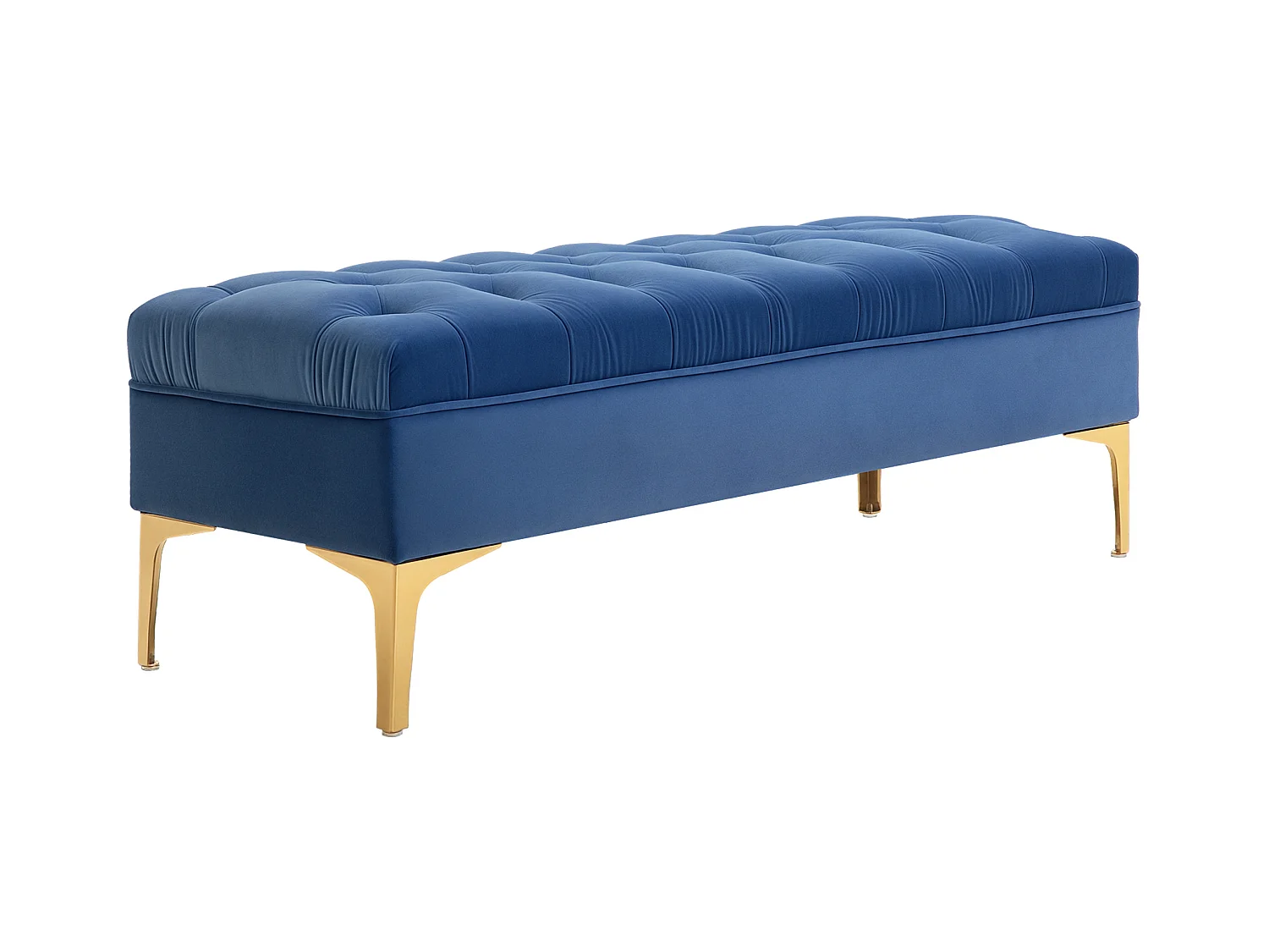 Banc banquette capitonnée style classique chic dim. 118L x 45l x 42H cm piètement métal doré velours bleu roi
