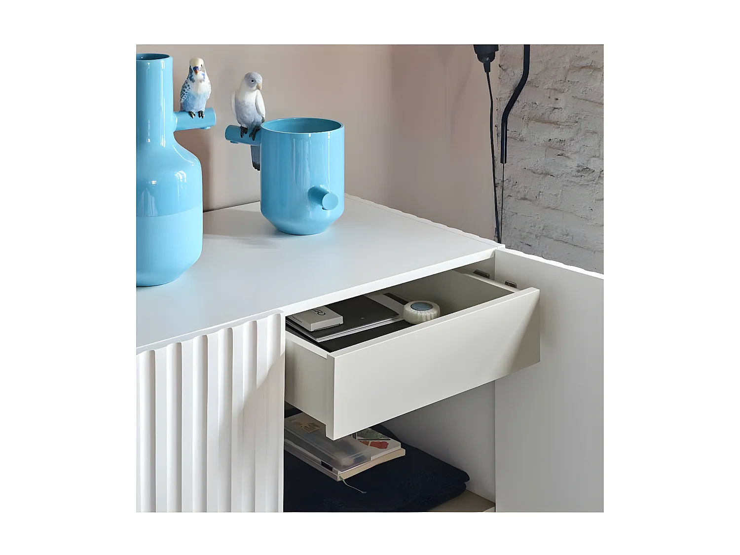 Meuble d'entrée 2 portes 2 tiroirs Blanc - TEULAT DORIC